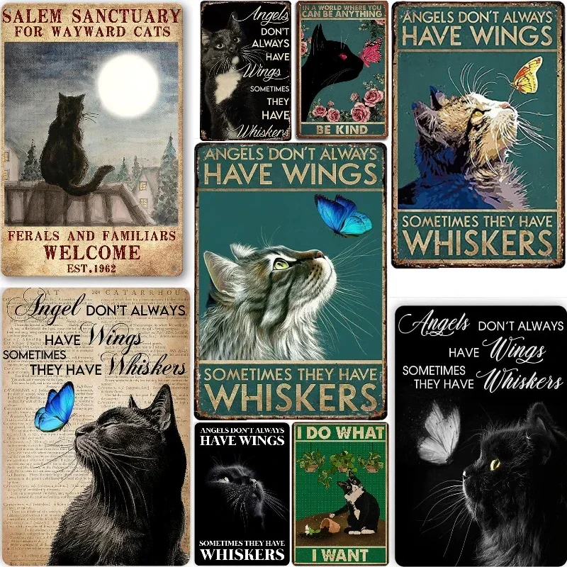 Angels Don't T Always Have Wings Sometimes They Have Whiskers Tin Logo Love Cat Poster Cat Mom Home Decoration