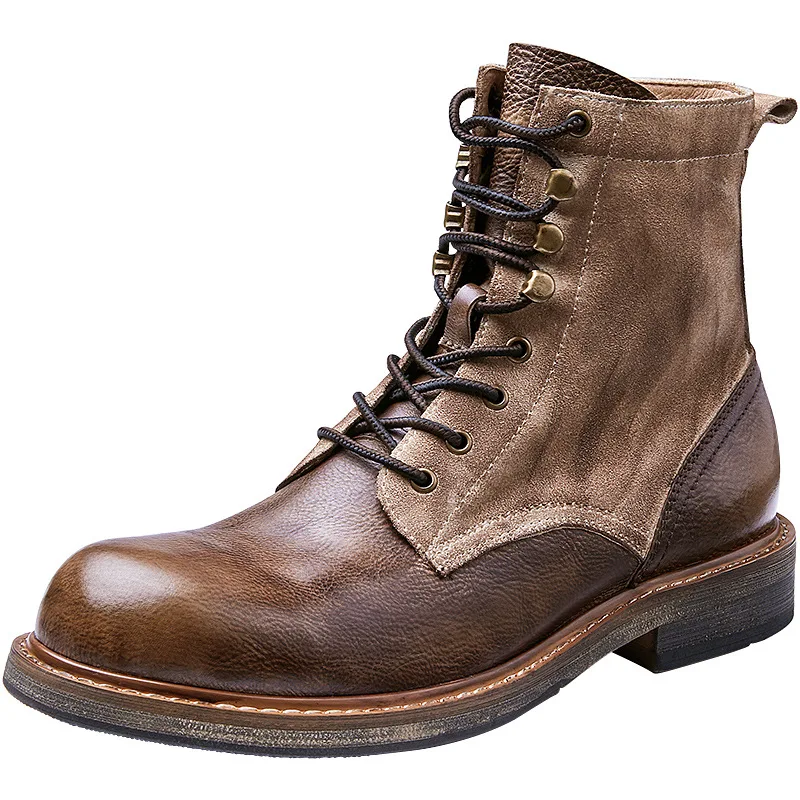 

Retro Brown Men's Boots Ankle Boots Real Leather Shoes Outdoor Combat Boots Motorcycle Boots