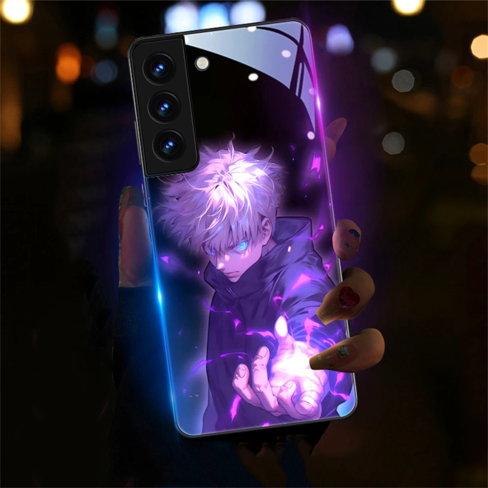 

Luxury LED Light Luminous Tempered Glass Voice-activated Mobile Phone Case For Samsung S26 S25 S24 S23 S22 S21 S20 FE Plus Ultra