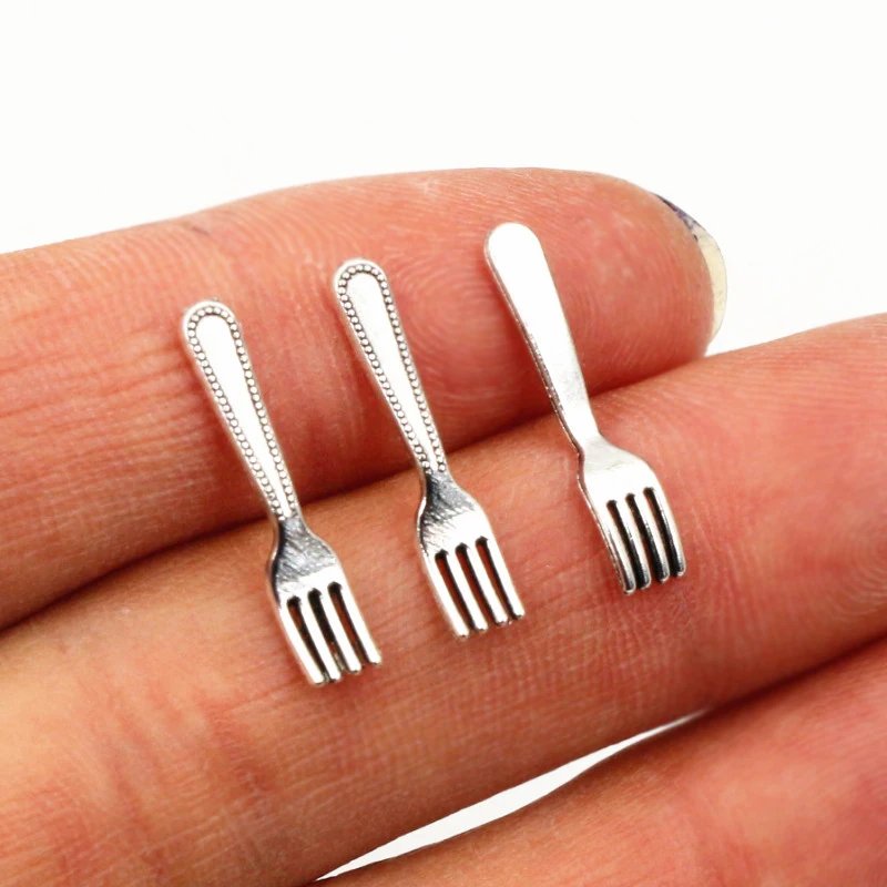 50pcs Spoon Fork Dining Charms Small Antique Silver Plated Tableware Pendants Charms DIY Jewelry Making Accessories Findings