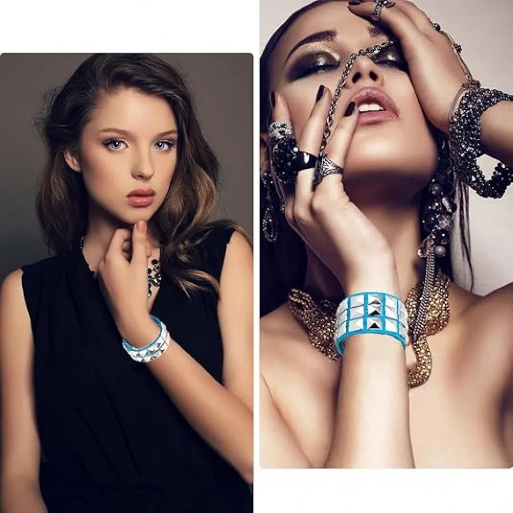 Punk Pyramid Stud Faux Leather Wrist Cuff, Adjustable Rivet Wristband, Rock Gothic Street Couple Accessory