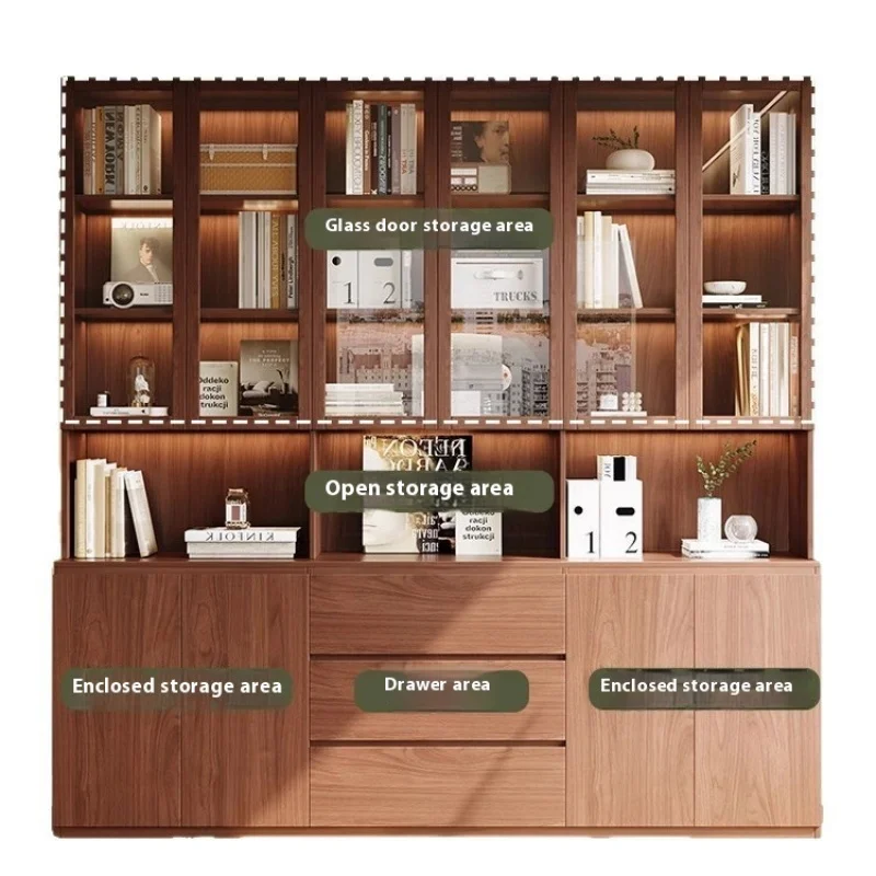 custom.Solid Wood Integrated Wall Bookshelf Glass Door Living Room Bedroom Study Assembly Storage Cabinet Home Office Ho