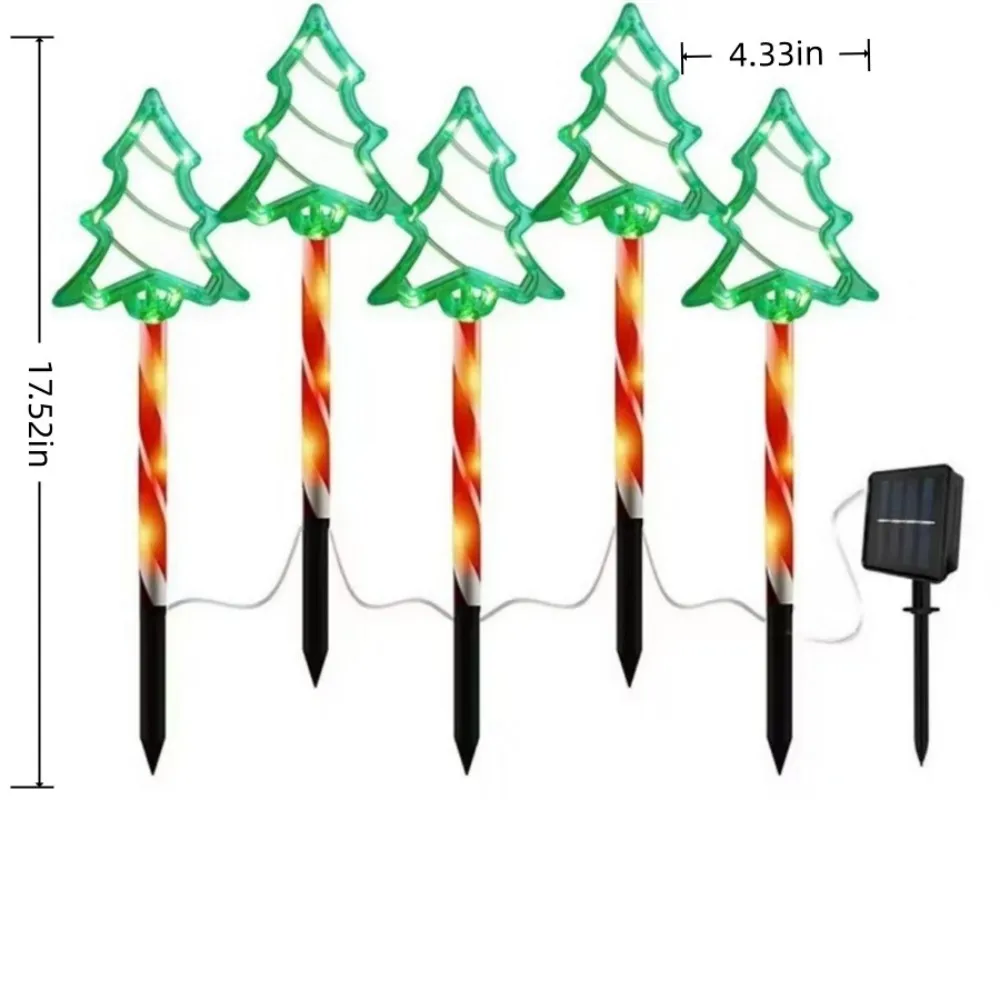 5PC/Set Solar Candy Cane Light Outdoor Waterproof 8 Modes Floor Mounted Light String Garden Courtyard Decoration