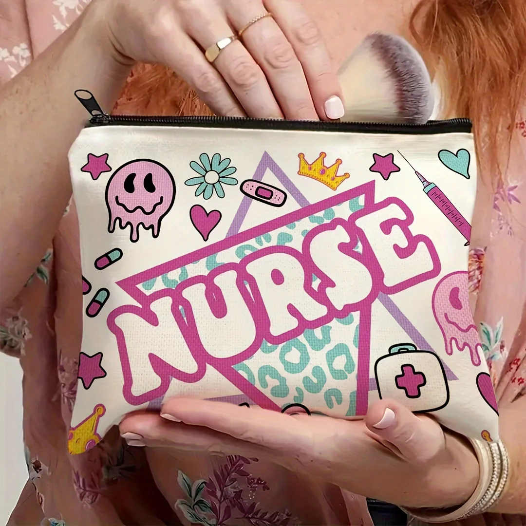 Nurse-Themed Makeup Bag Symbols & Nursing Essentials Design Travel Cosmetic Pouch Nurse Accessories for Work Storage Bag