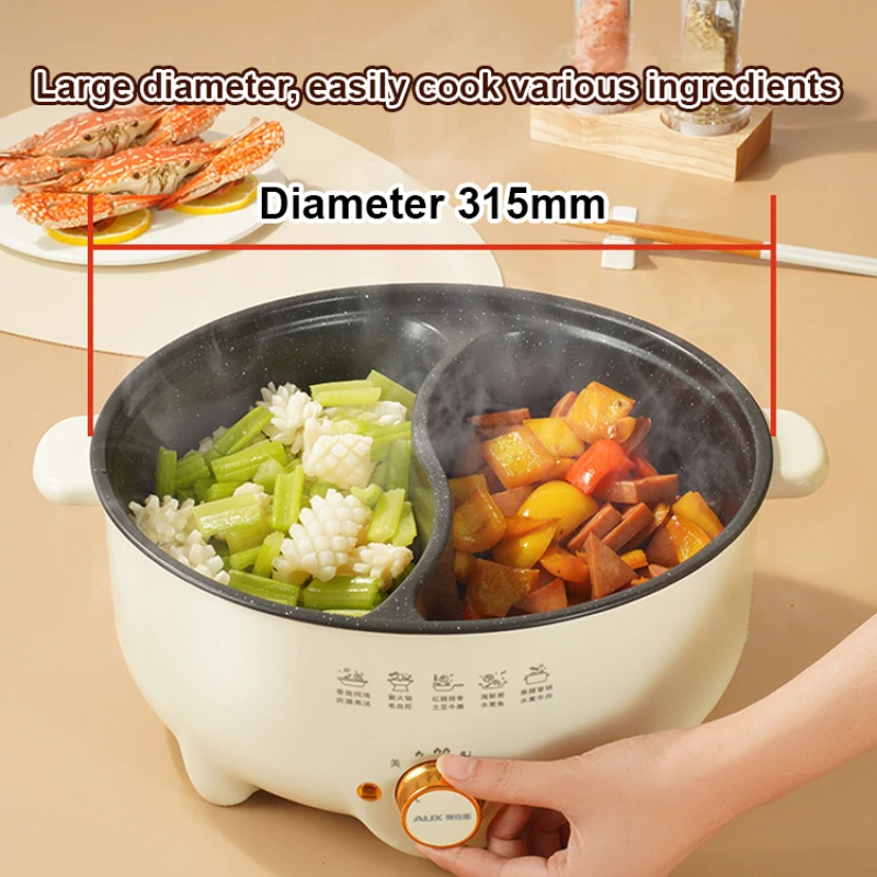 Multi-function electric hot pot with divider Steamboat Electric Wok Non-Stick Cooker Cooking Frying