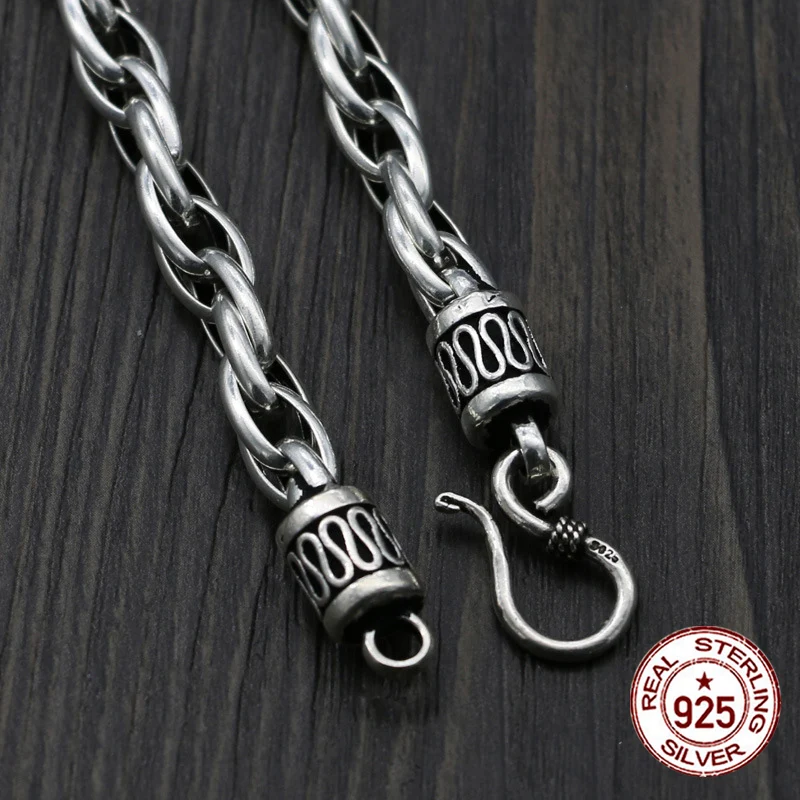 S925 Sterling Silver Necklace Vintage Personality Gothic Fried Dough Twists Chain Fashion Couple Chain Chain Sweater Chain