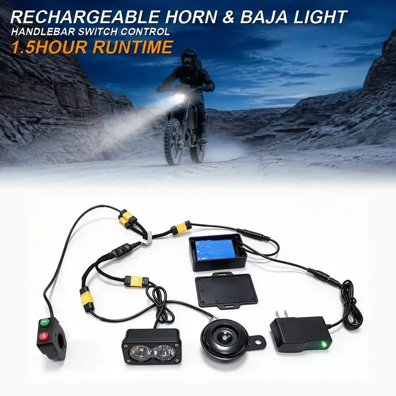 STLLF 1.5H Rechargeable Baja Light Dual Lens LED Lamp With Horn Rechargeable Built-in Battery IP67 Waterproof for ATV UTV