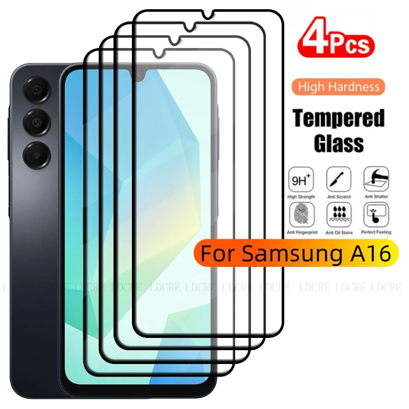 

4Pcs For Samsung A16 Glass Samsung Galaxy A16 Tempered Glass 9H HD Protective Full Cover Glue For Screen Protector Samsung A16
