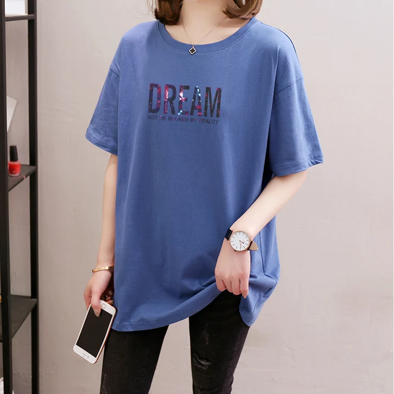 plus Size Mommy Summer T-Shirt Short Sleeve Loose Mid-Length Extra Large Women's Clothing for Middle-Aged And Elderly People