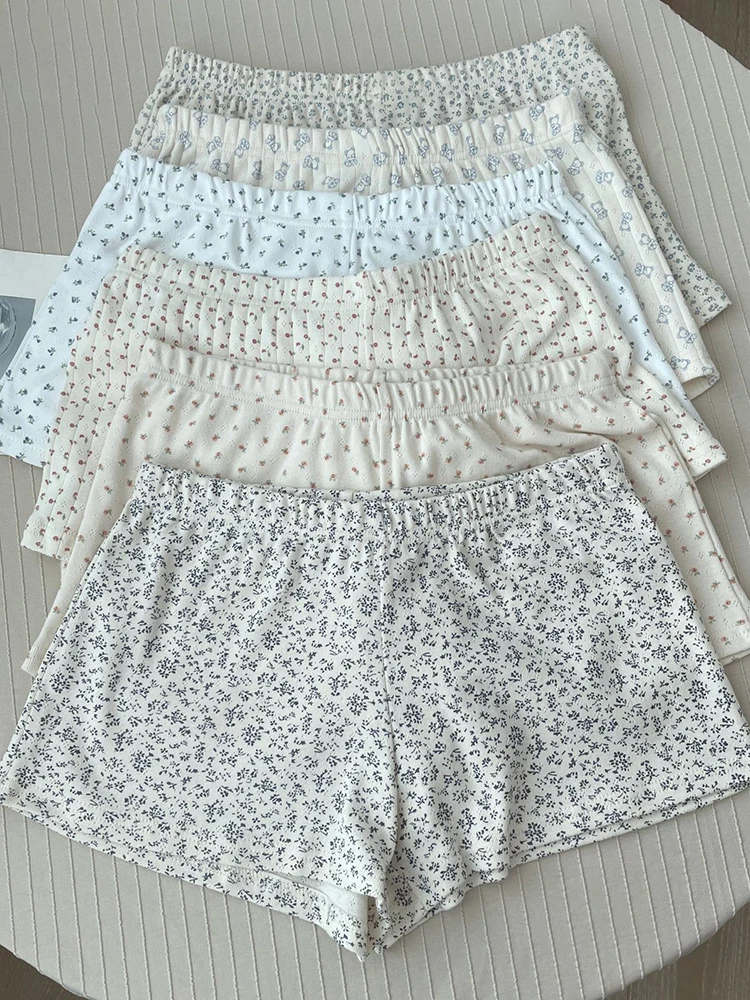 

New Floral Casual Home Shorts Women Summer Cotton Elastic High Waist Loose Straight Short Pant Harajuku Sweet Comfy Sweatshorts