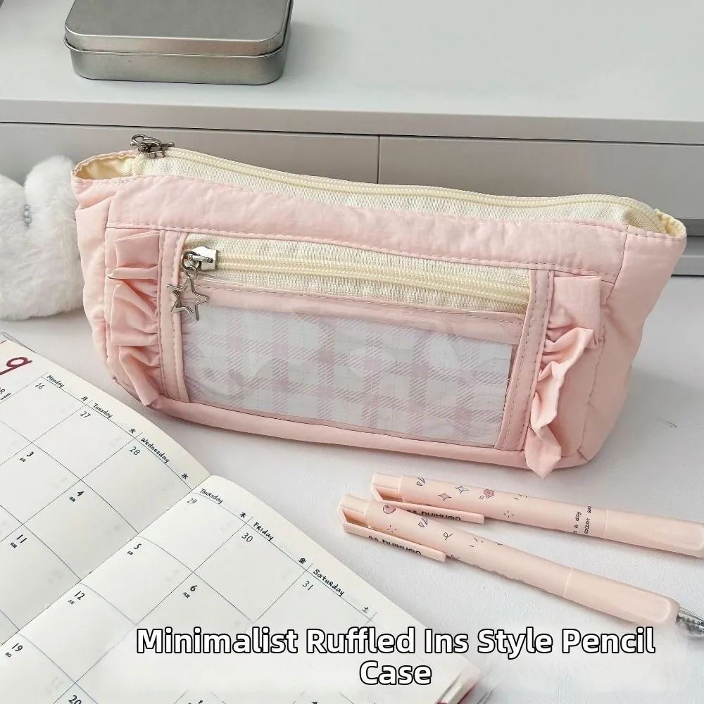 Large Capacity Pencil Case Cute DIY Ita Bag Pencil Storage Bag with Transparent Window Portable Zipper Stationery Pouch