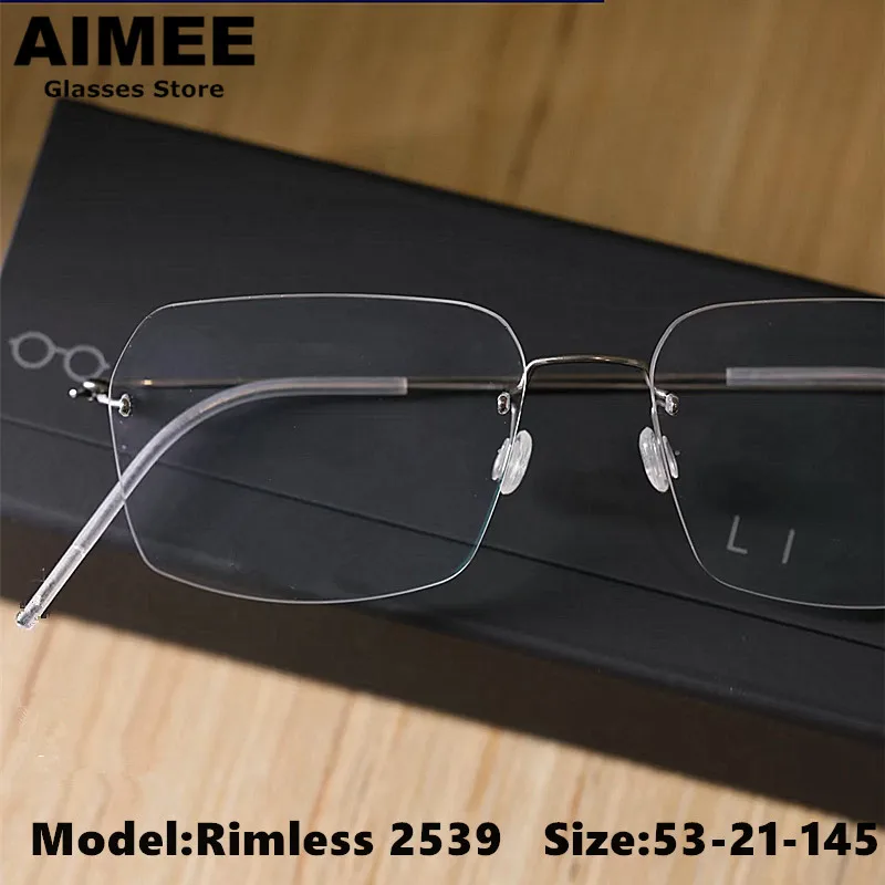

High Quality Square Rimless Eyeglasses Denmark Brand Titanium Ultralight Glasses Frame Men Women Thin Rim Frameless Eyewear 2539
