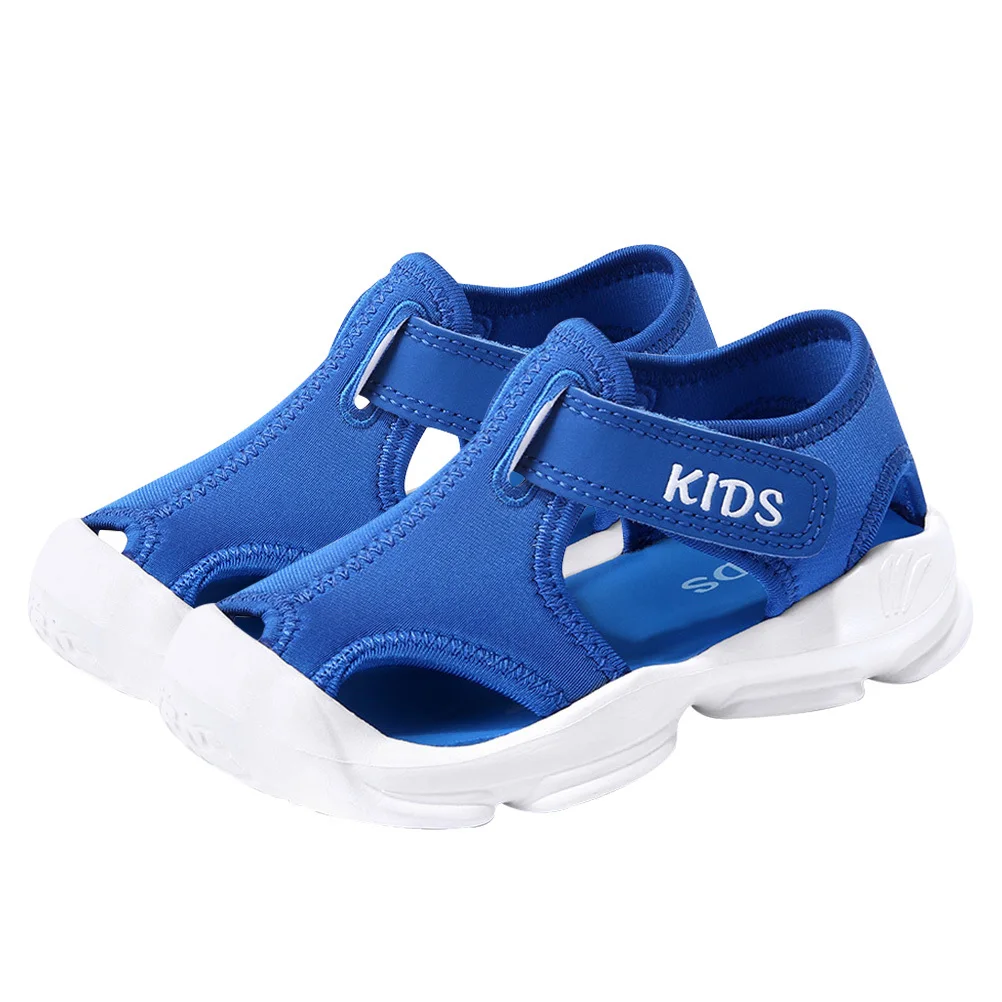 

Girls Sandals Baotou Beach Non-slip Foot Kids Shoes Summer Children Blue Cool Flat Heel