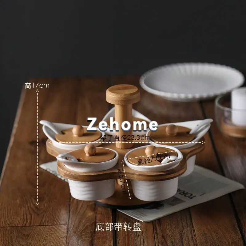 New creative ceramic spice jar set, multi-compartment practical rotating spice bottle, kitchen salt, sugar, chili container