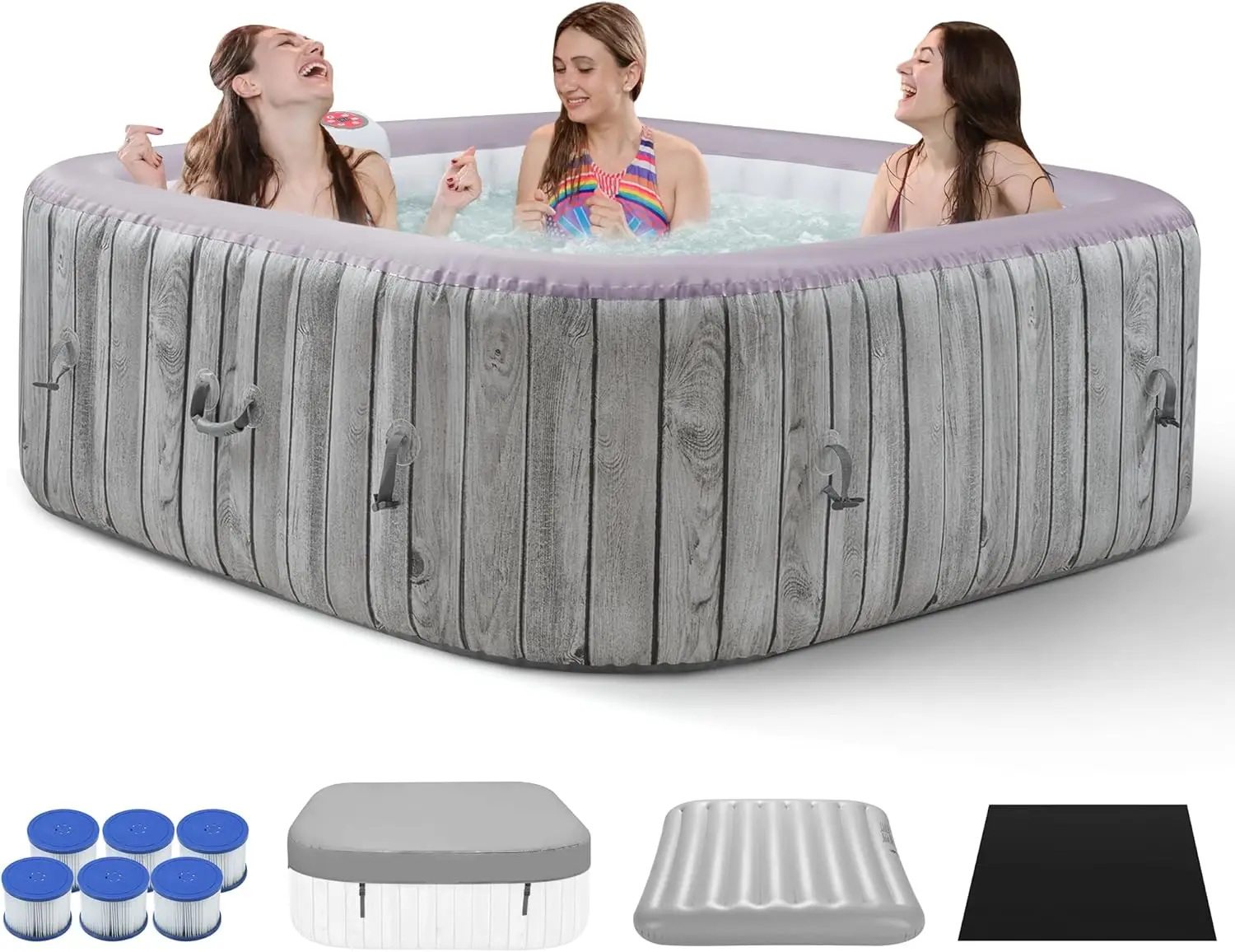 Jacuzzi Inflable Cuadrado, Spa para 4-6 Personas, con 130 Chorros Relajantes, Bañera de Hidromasaje Portátil para Exteriores