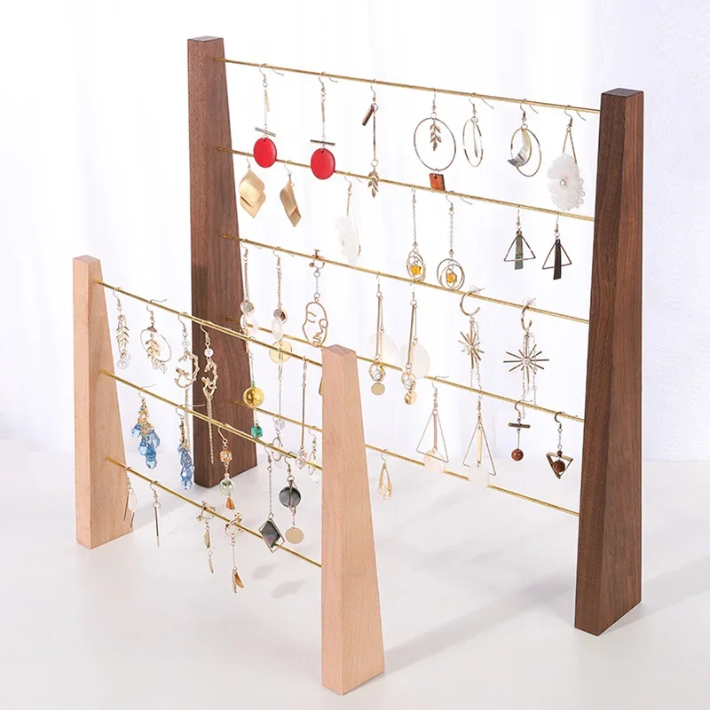 

Simple Wooden and Metal Earring Holder, Bracelet and Necklace Earring Organization and Storage Rack, Jewelry Hanging Stand Shelf