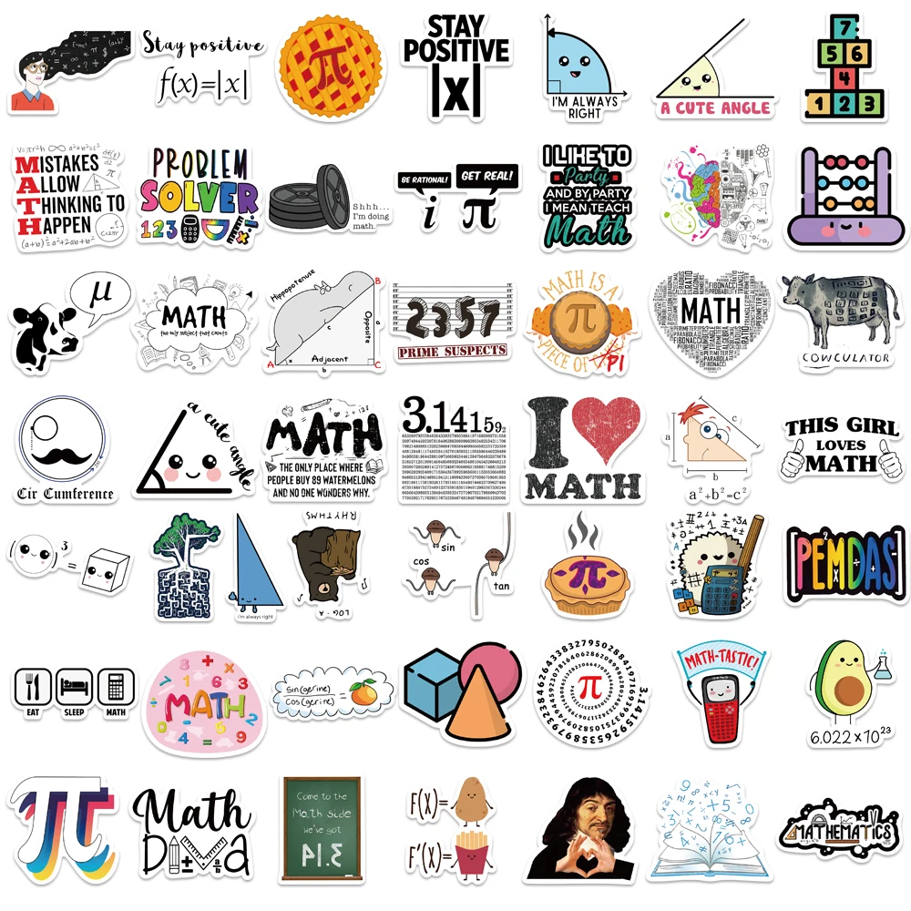 50Pcs Science Chemistry Lab Math Formula Stickers Brain Scientists Stickers for Child Gift Decor Luggage Students Decals