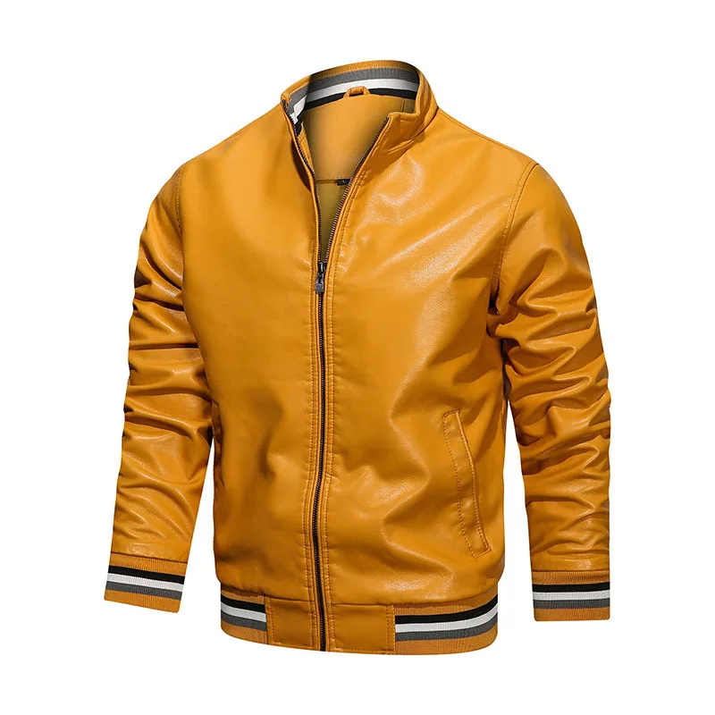 Blouson en cuir pour homme, Slim et décontracté, couleur unie, col montant, pour moto, nouvelle collection printemps et automne 2022