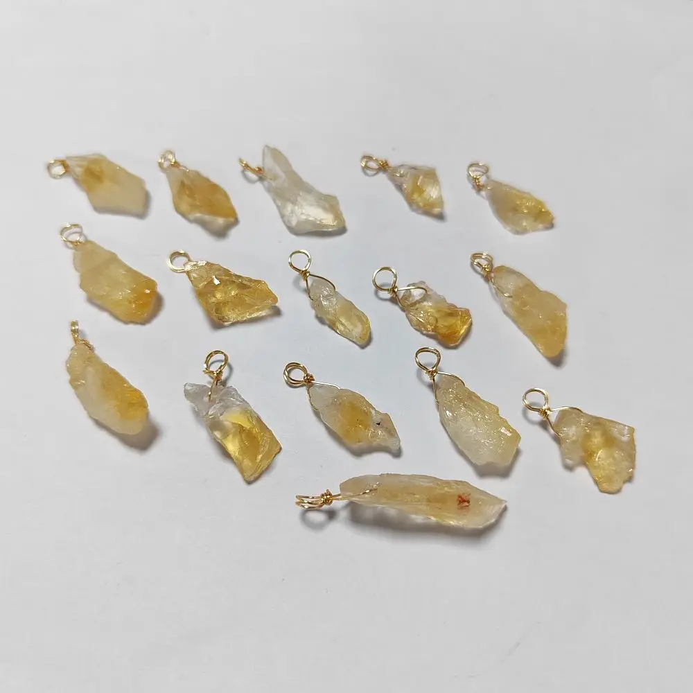 

16 Pcs Natural Citrine Pendants Gold Plated Wire Wrapped Pendants Citrine Rock Stone Pendants Irregular Yellow Crystal Pendants