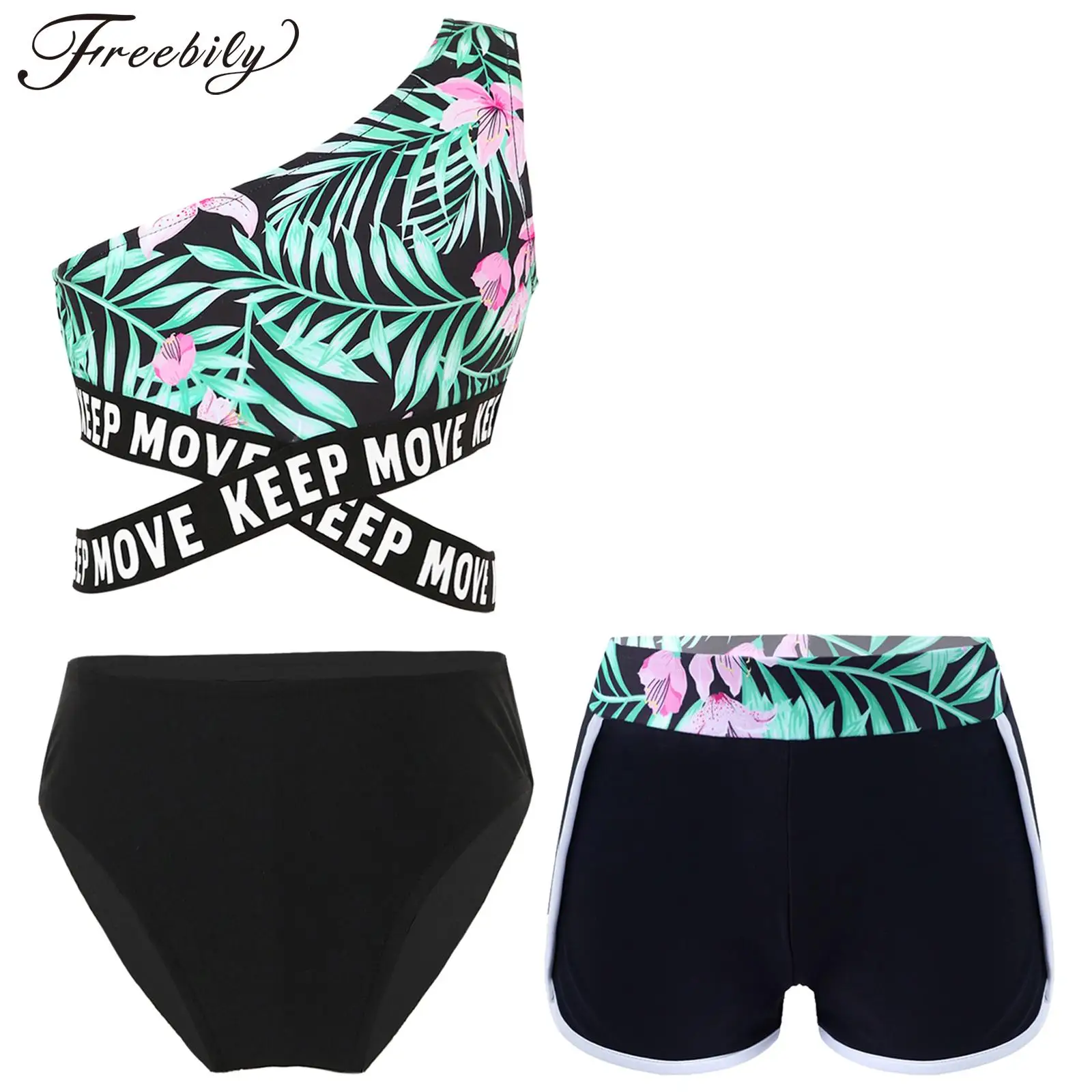 

Kids Girls 3 Piece Swimsuits Fashion Floral Print Tankini Set Crop Tops and Bikini Bottoms Shorts Set Summer Beachwear Swimwear