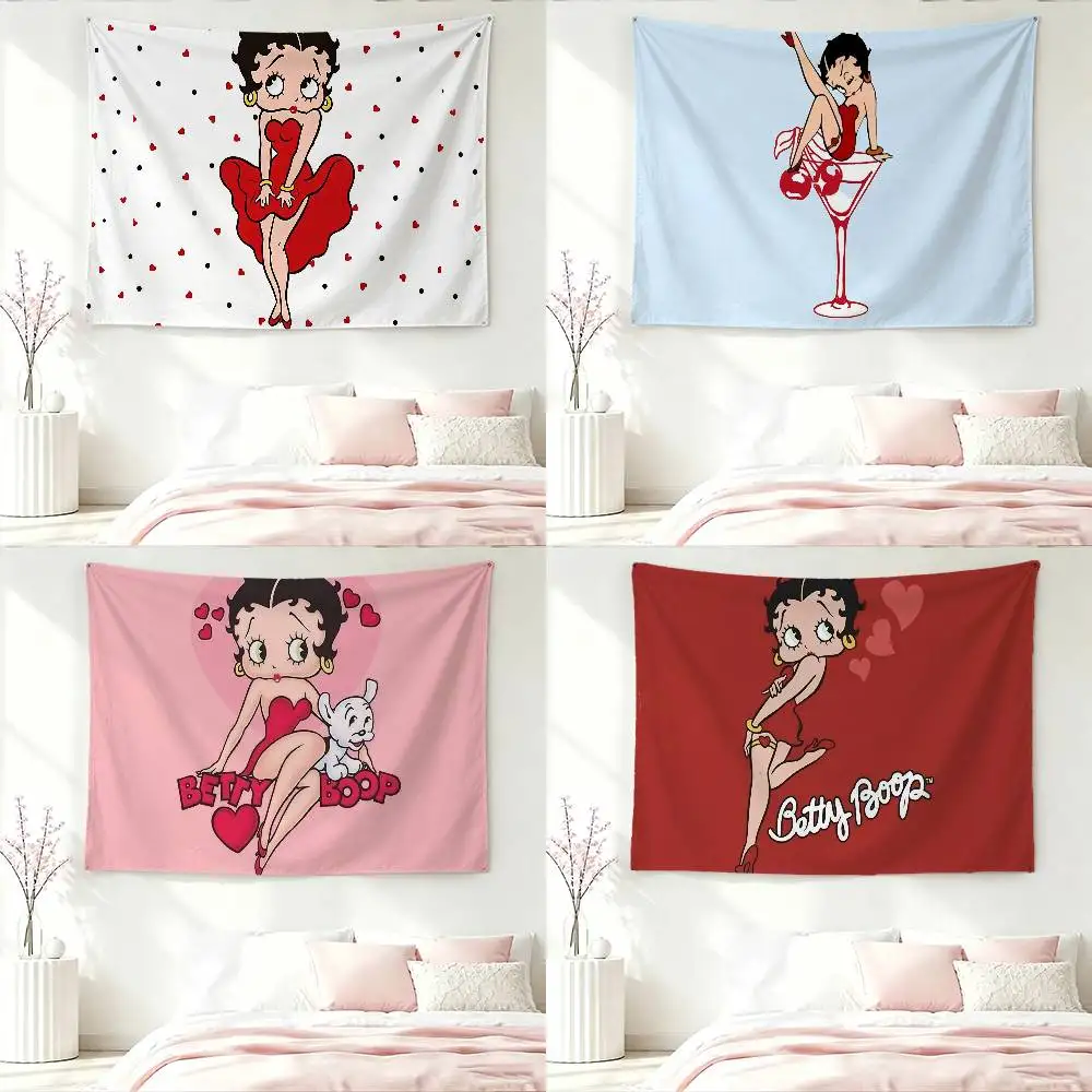 C-Cute cartoon B-Betty Flags Wall Hanging Background Art Banner for Bedroom Home Outdoor Decor