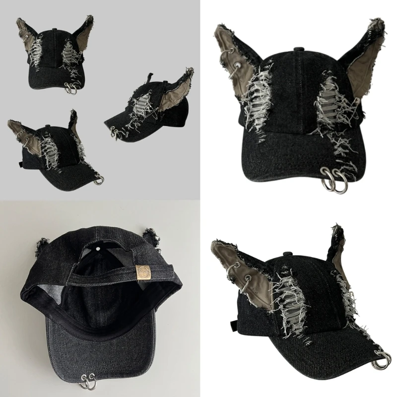 3D Dog Ear Baseball Hat for Adult Unisex Autumn Spring Baseball Hat Outdoor Sun Hat Casual Distressed Hiphop Dance Hat