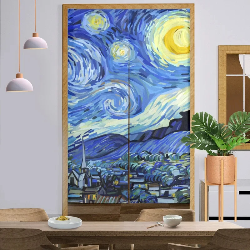 Oil Painting Starry Sky Polyester Door Curtains Bedroom Cloth Kitchen Anti-oil Fume Partition Studios Toilet Hanging Curtains