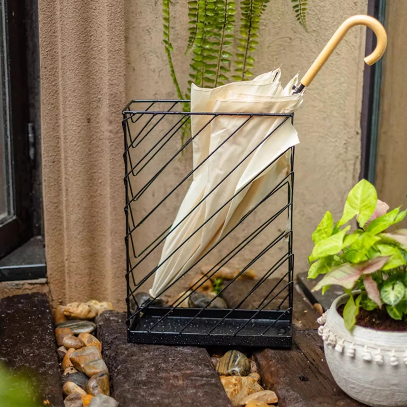 Iron Umbrella Stand Multi-functional Umbrella Organizer with Drainage Creative Parasol Holder Hollow-out Design Storage Solution