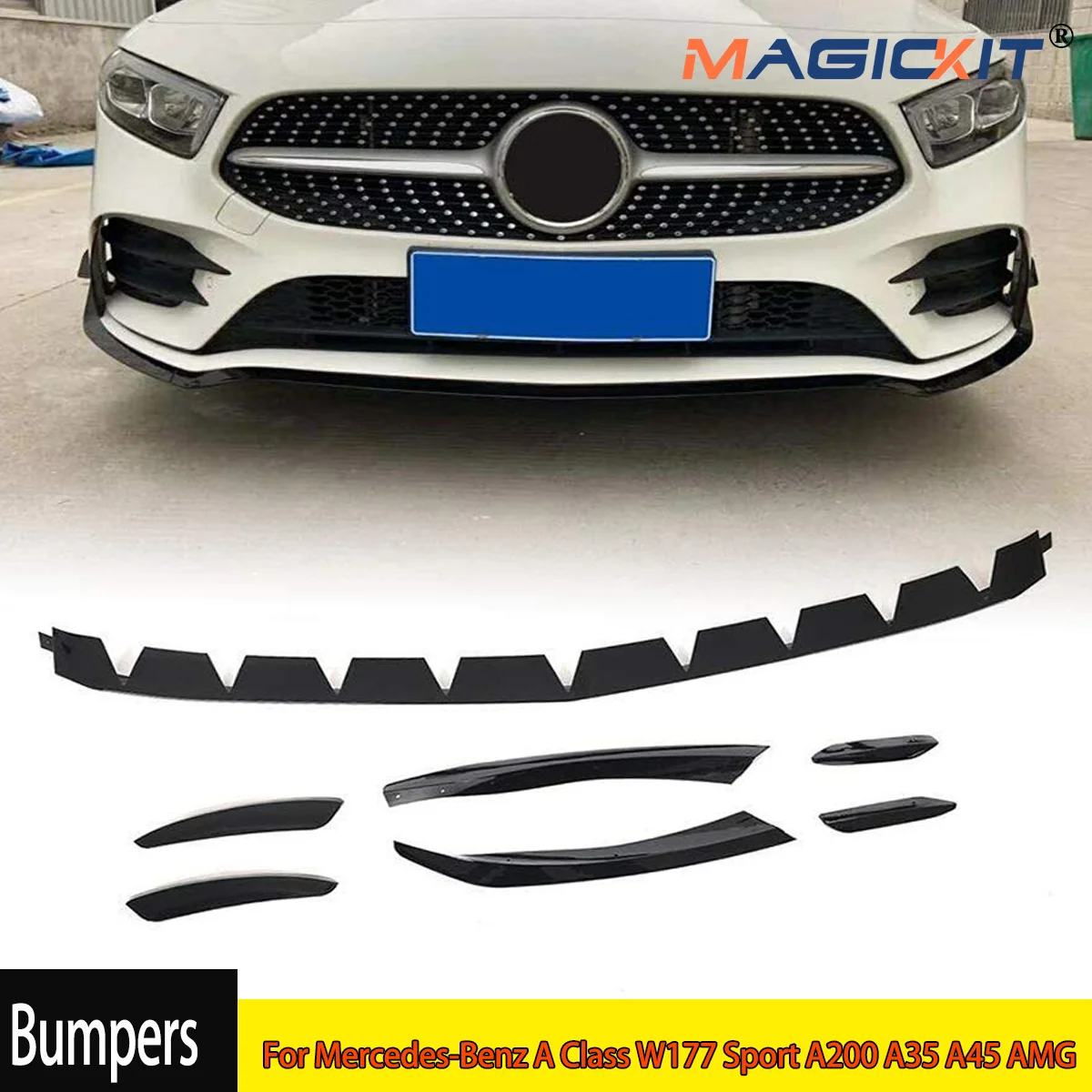 Car Front Bumper Lip Chin Spoiler Splitter For Mercedes Benz A Class W177 V177 A180 A200 A250 Sport Sedan 2019 UP Canard Trim