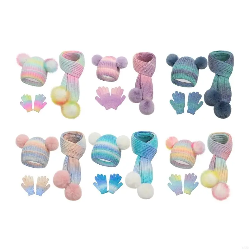 

Y88D 3PCS Baby Winter Accessories Set Cosy Hat Scarf Mittens With Lovely Pompoms