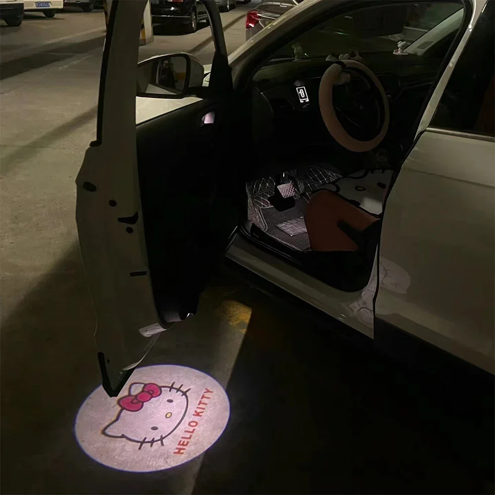 Kawaii Cinnamoroll Car Door Projection Light Welcome Light Sanrios Girl Cartoon Wireless Induction Car Modification Accessories