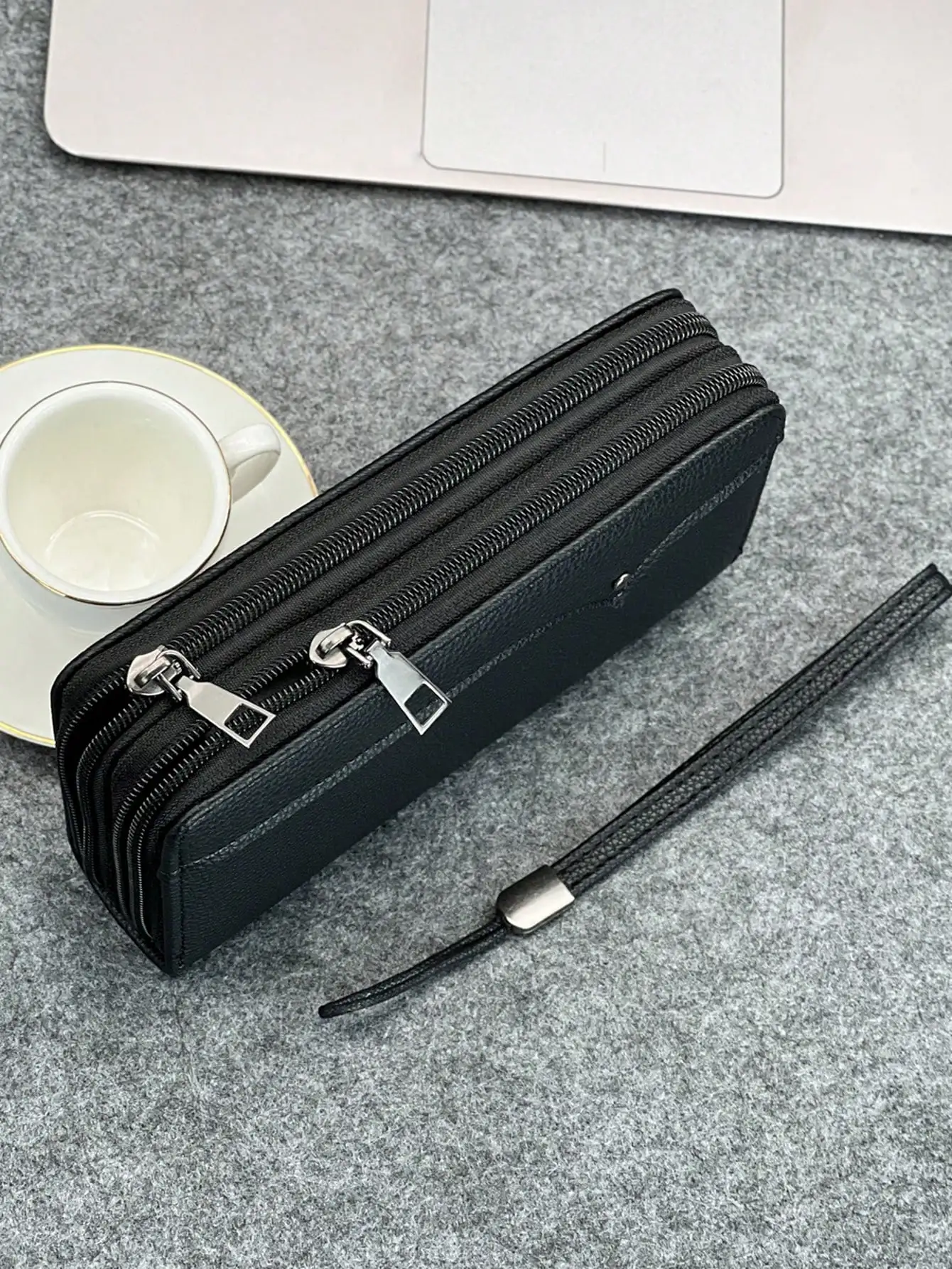 Fashion Simple Business Men\'s Clutch Bag Double Zipper Large Capacity Multi Card Slot Portable Wristlet Bag