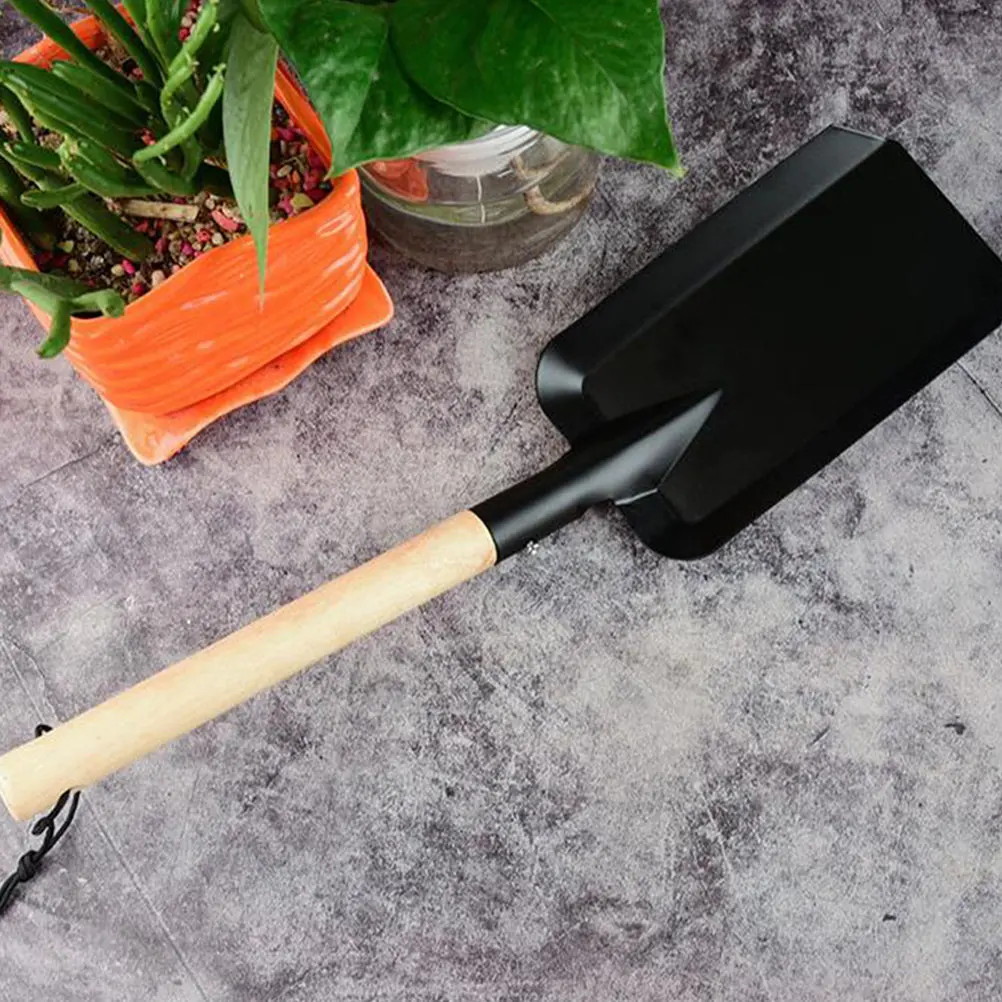 3Pcs Practical Small Iron Shovel Oak Handle Garden Soil Scoop Extra-Large Head Smooth Edges for Efficient Digging
