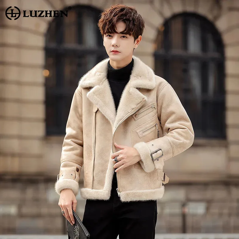 LUZHEN Plush Thickened Faux Fur Splicing Jacket Classy Light Luxury Korean High Quality Clothing Original Designer Male LZ6793