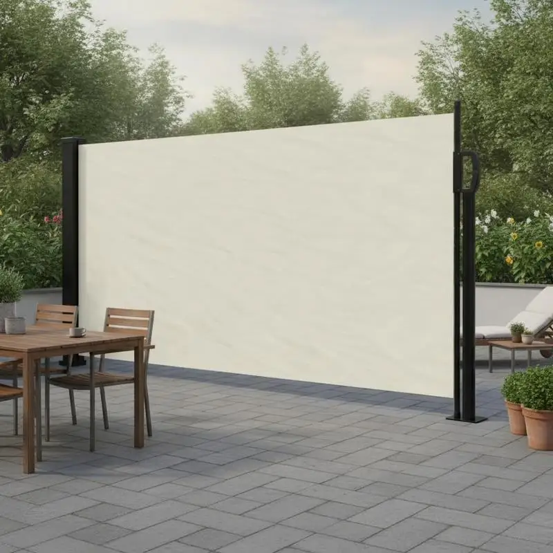 Store latéral rétractable 100 x 300 cm en tissu polyester enduit PU, brise-vue manuel à enroulement automatique, fixation murale stable, idéal pour balcon, terrasse, jardin, patio extérieur