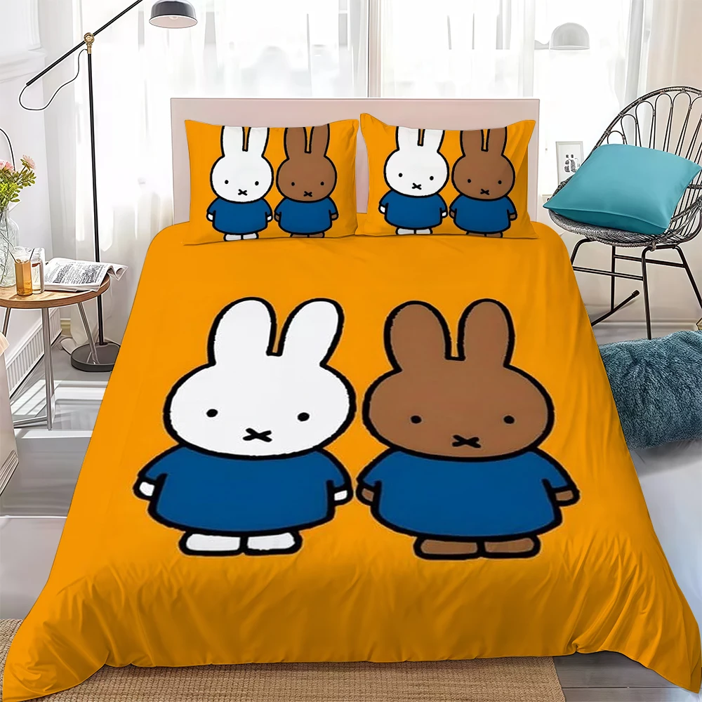 M-Miffy Cute Duvet Cover Set Home Style Bedding Soft Laundry Cotton Bed 3 Piece Set Student Dormitory Gift