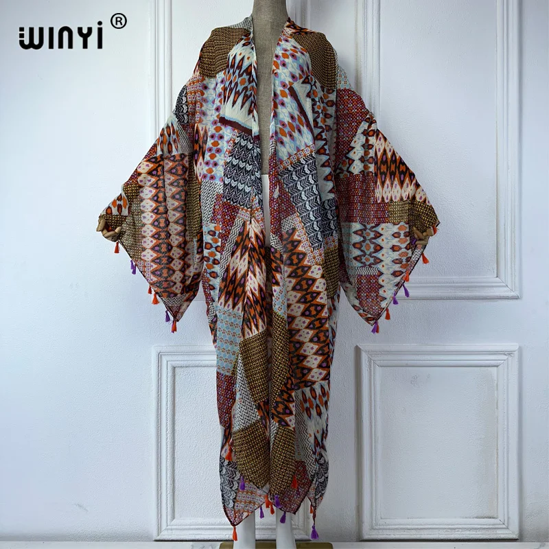 WINYI summer outfit kimono africa boho print beach cover up muslim dress cardigans beach wear women abaya dubai luxury kaftan
