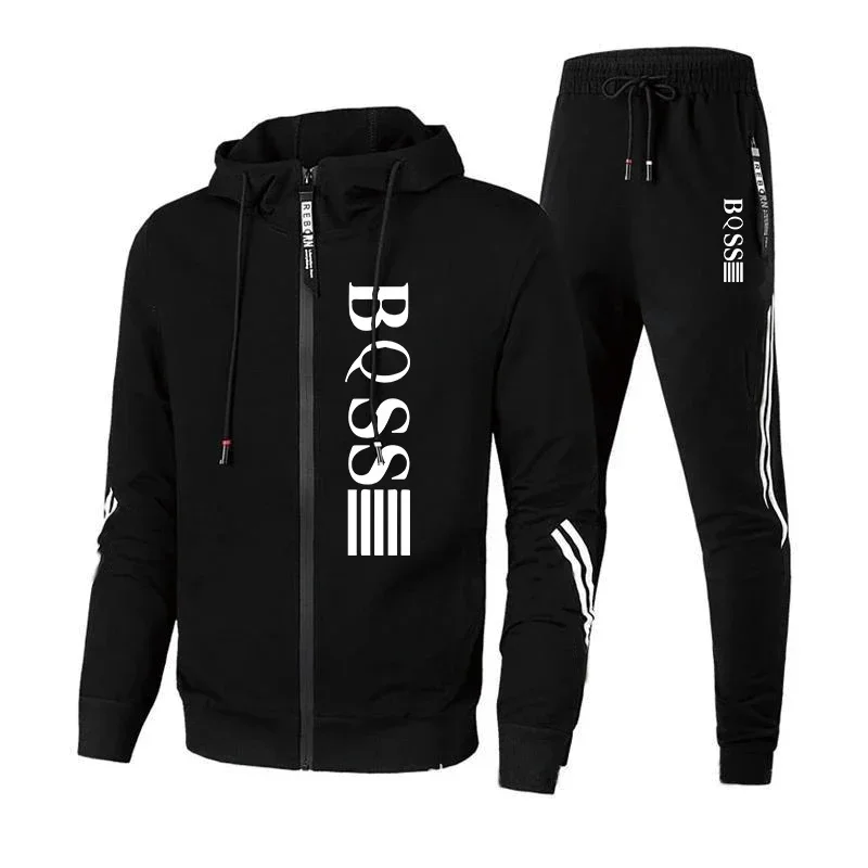 Mens Tracksuits Casual Sweatpants Printing Zipper Hooded Sweatshirt Fashion Versatile Coat Outdoors Jogging Sports Clothing 2024