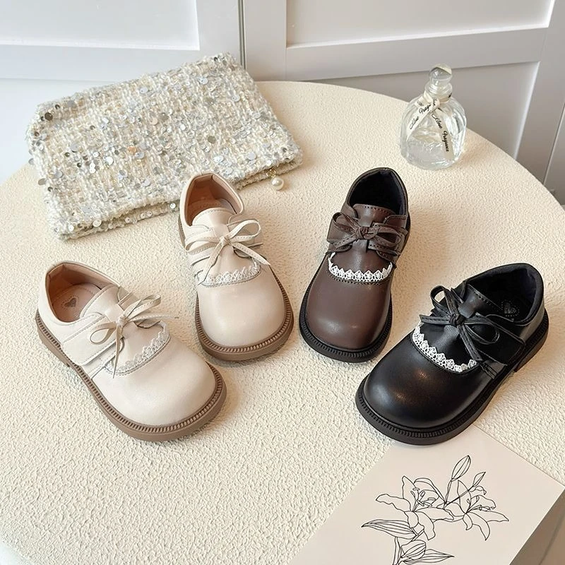Girls Leather Loafer 2026 Spring Autumn School Performance Black Soft Sole British Style Kids Princess Shoes