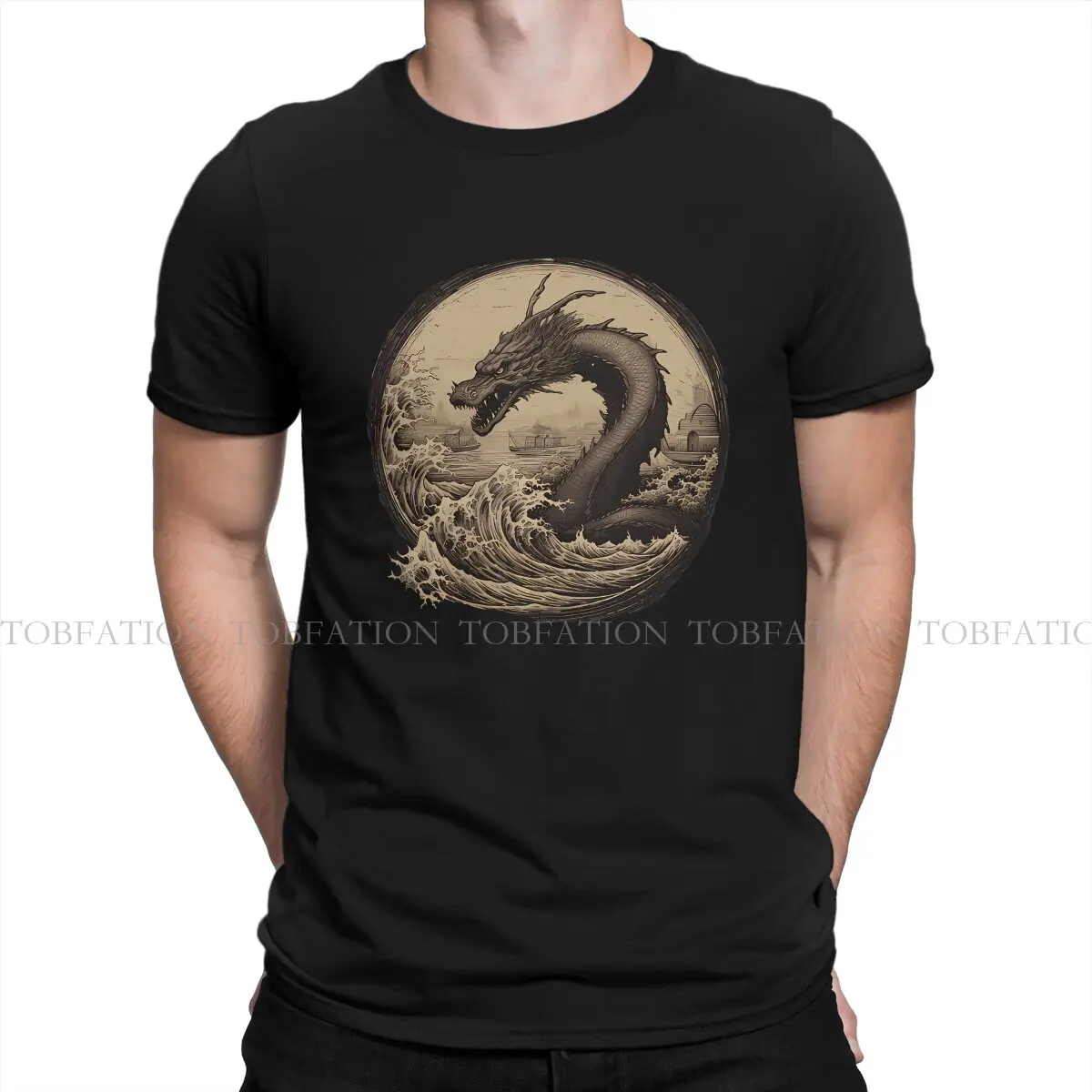 Dragon Design Original TShirts Japanese Sea Dragon Vintage Print Men's T Shirt Funny Clothing Size S-6XL