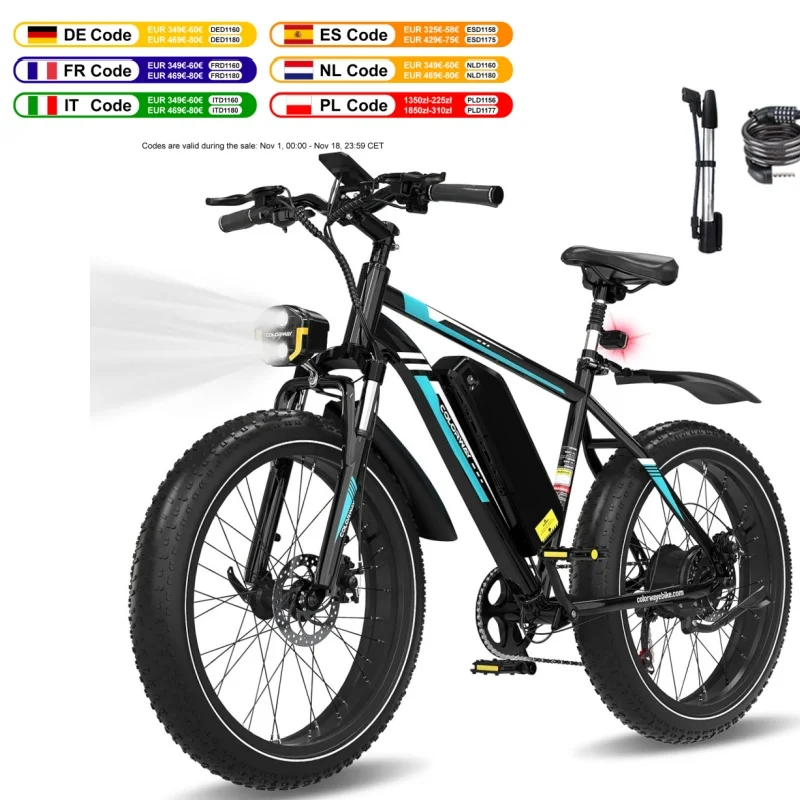 COLORWAY Elektrofahrrad für Erwachsene, 26" Mountainbike, Elektrofahrrad für Pendler mit 36V 15Ah herausnehmbarem Akku, LCD-Display