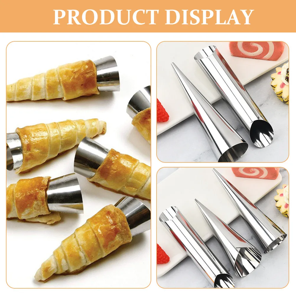 12Pcs Croissant Metal Molds Stainless Steel Tubular Cone Shaped Baking Tools for Homemade Croissants Rolls Pancakes Pastries