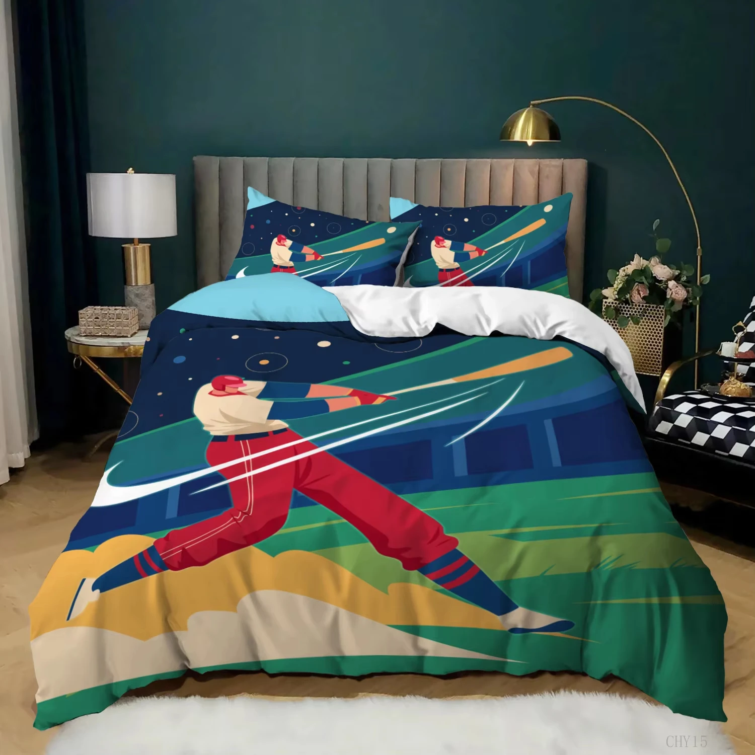 Athlete Duvet Cover Single Full King Size Ball Sports Games Bedding Set Baseball Batter Print Comforter Cover for Boys Girls