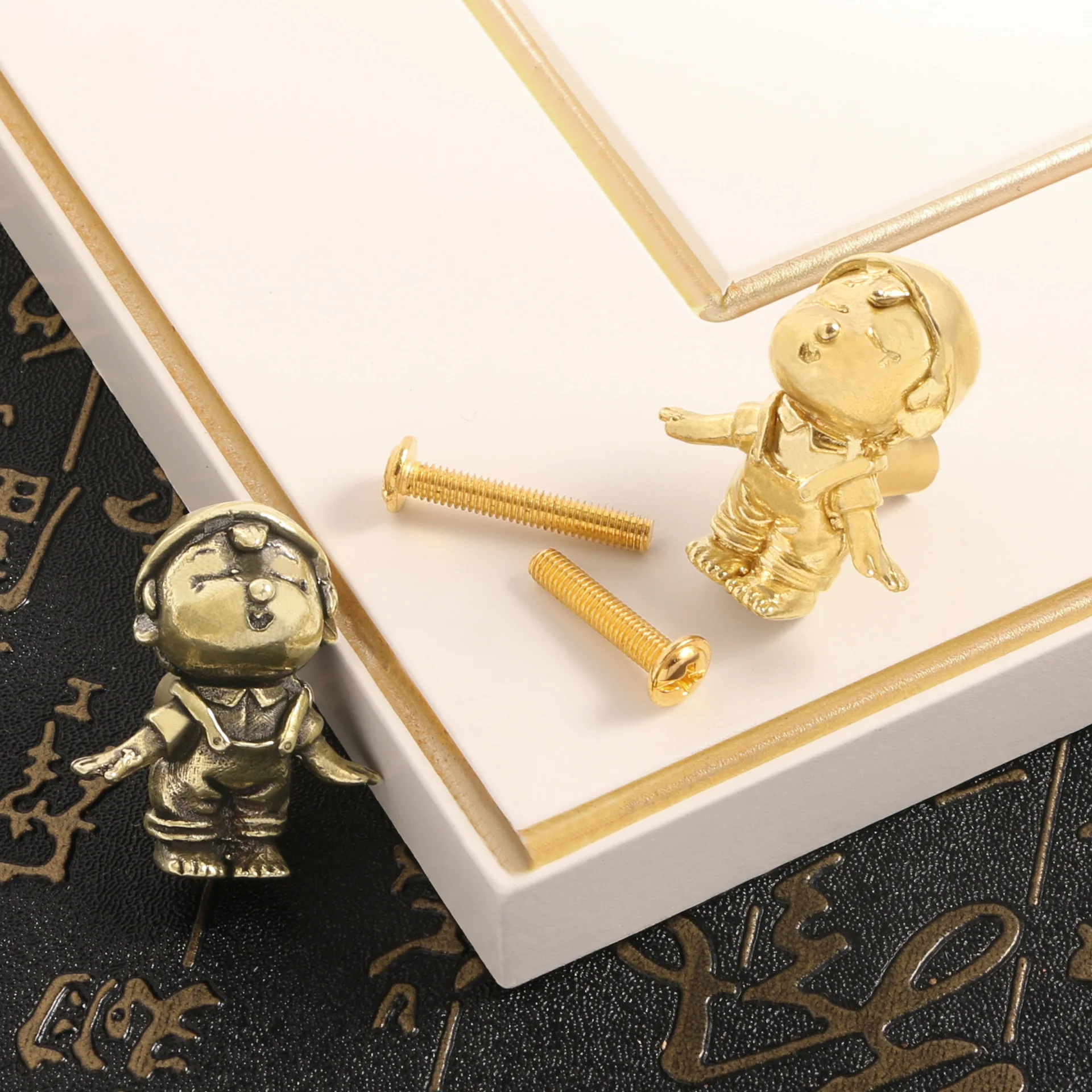 Cute Little Boy Drawer Handle Copper Decor Pulls for Cupboard Wardrobe Closet Creative Furniture Pulls DIY