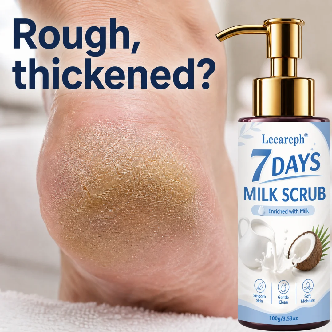 Lecareph 7-Day Smooth Feet Milk Foot Scrub for Dry Rough Cracked Heels, Shea Butter & Coconut Oil, Gentle Exfoliating Foot Care