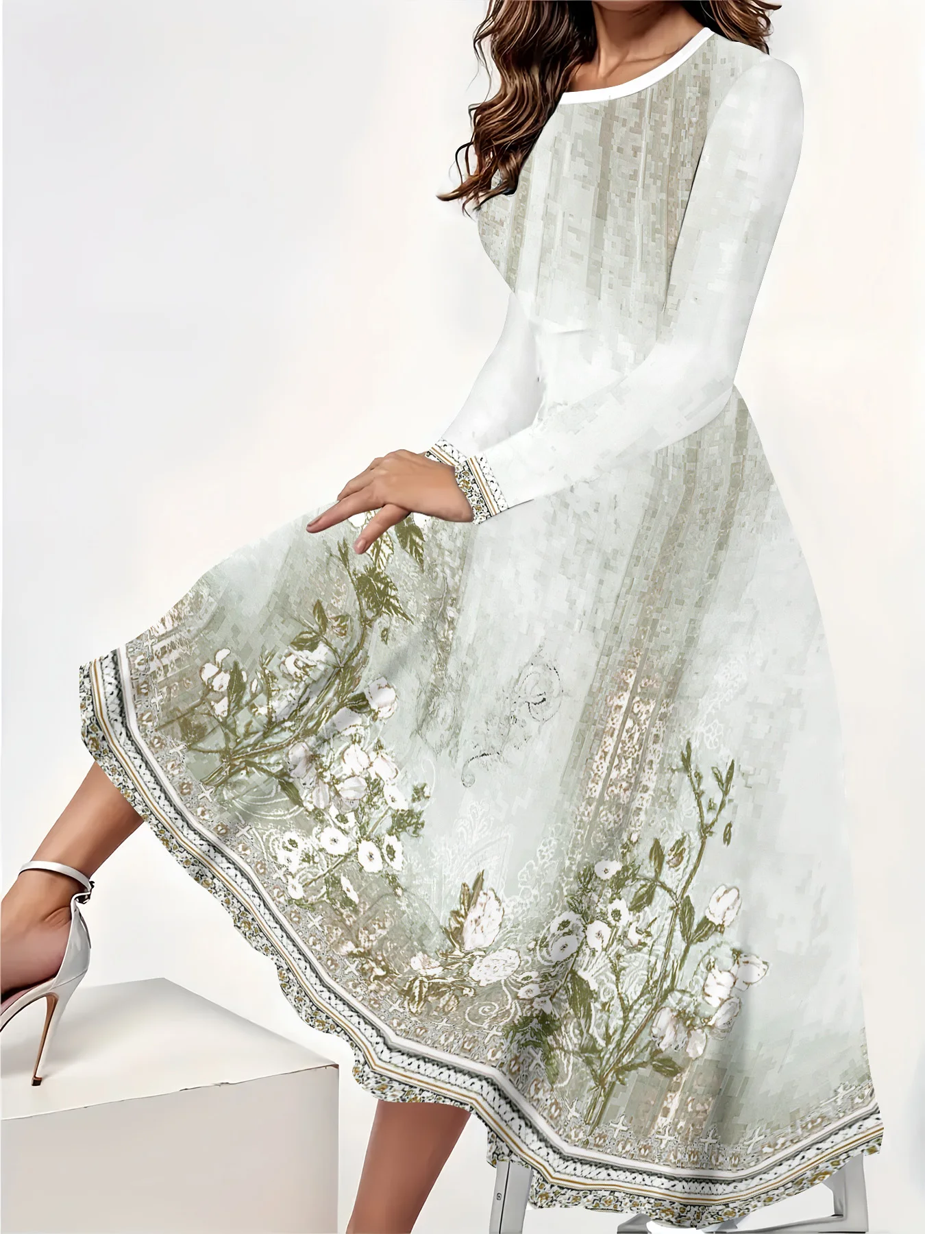Plus Size Woman Printed Long Sleeve Dress Fashionable Women Party Dress Plus Size Women Clothing Vestidos Femininos