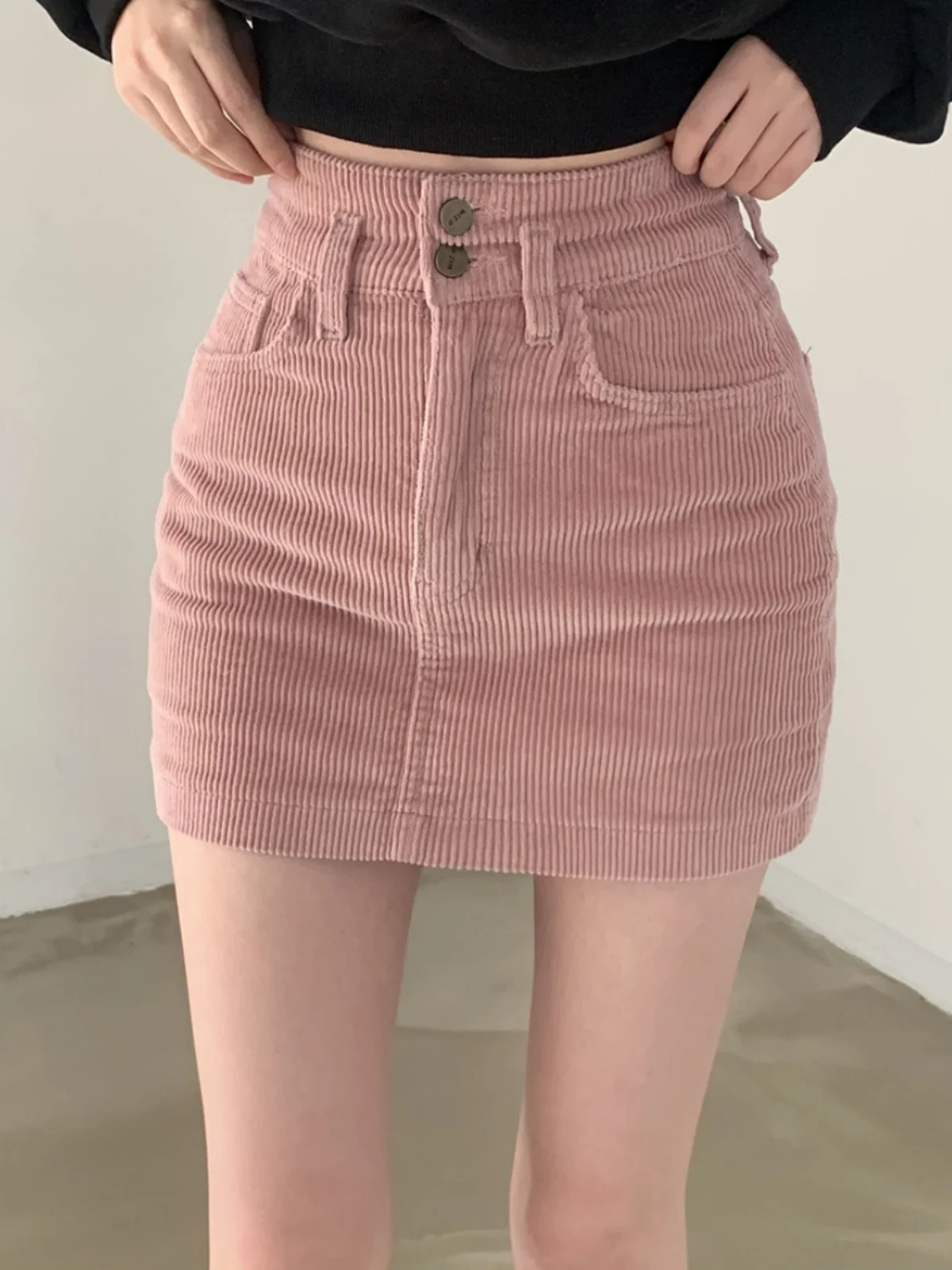 South korea Chic Spring/Summer French sle Retro Pink Skirt High Waist Sheath Skirts Pantskirt Casual A- line Skirt Short dress