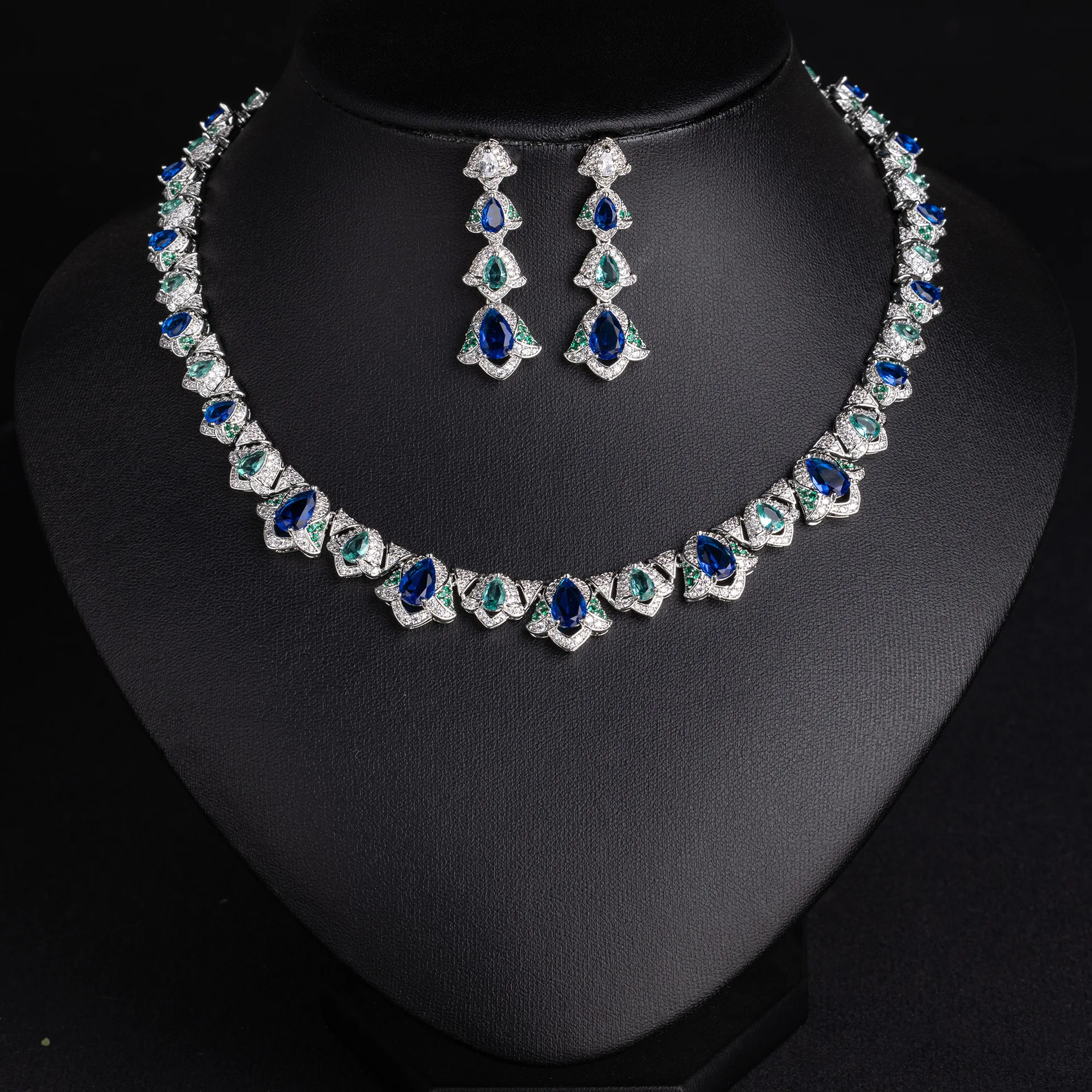 Light Luxury Teardrop Zircon Necklace Earrings Set 925 Silver Needle Women Wedding Party Bridal Jewelry Gift