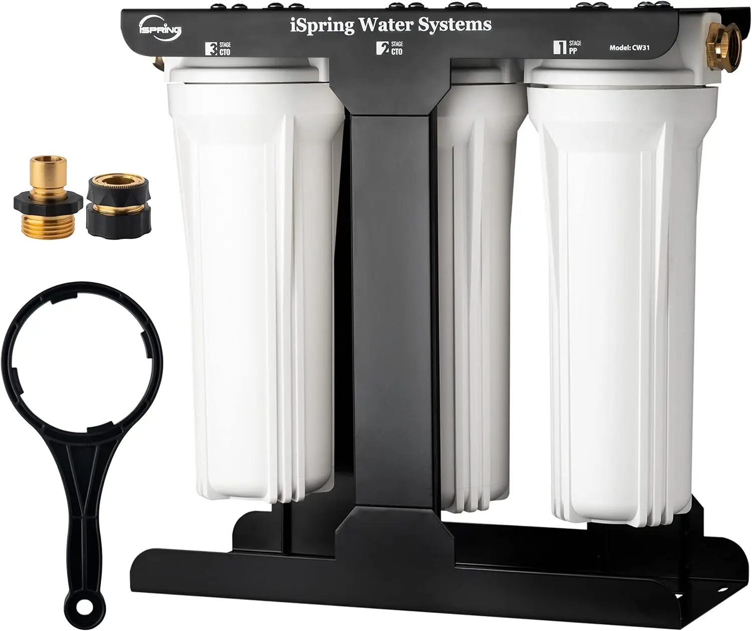 iSpring CW31 RV Water Filter System, 3-Stage RV Water Filtration System for Campers, 3/4'' Lead-Free Brass Hose Quick Connectors