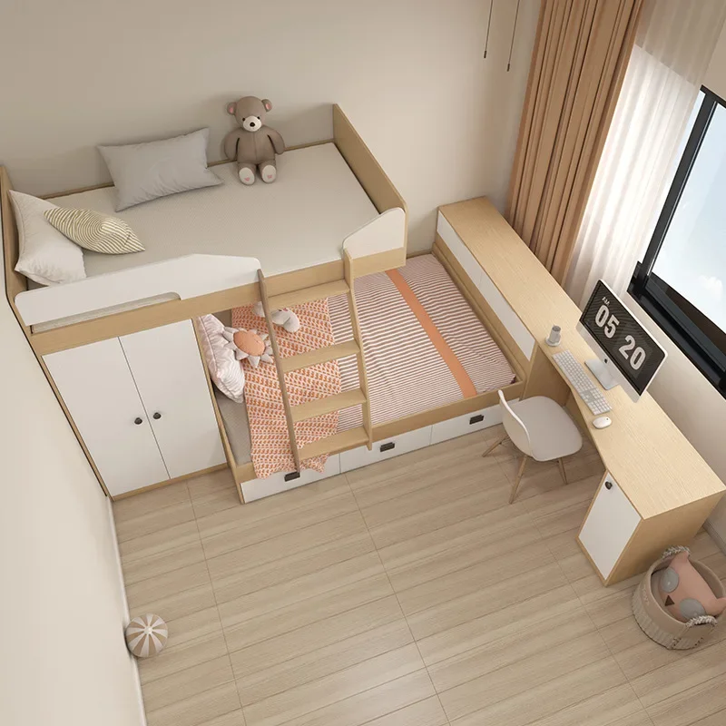 C Dislocation up and down small apartment double-layer children's high and low bed wardrobe boys and girls child and mother bed